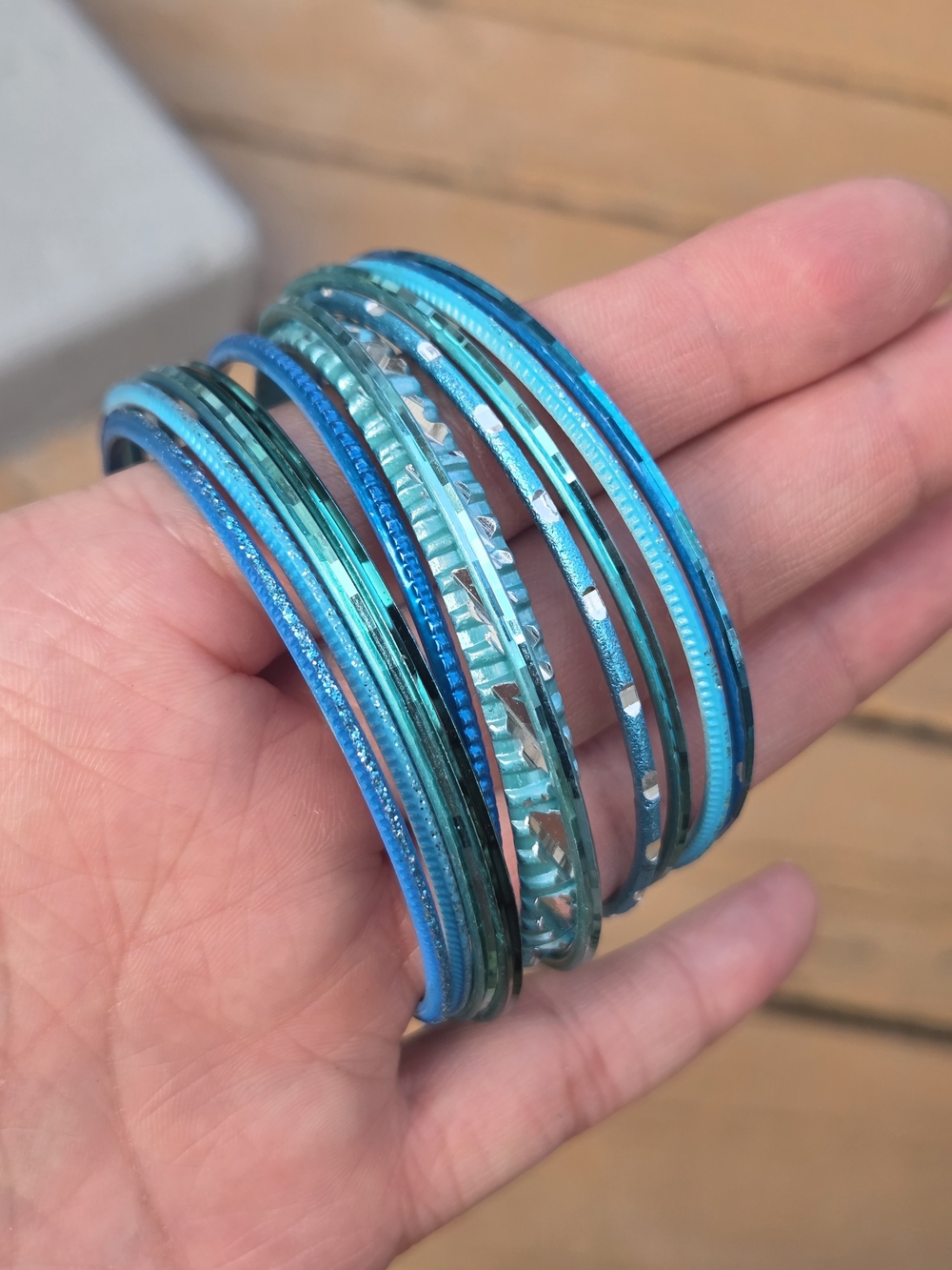 Turquoise Blue Alloy Bangle Bracelet Set - Women Jewelry